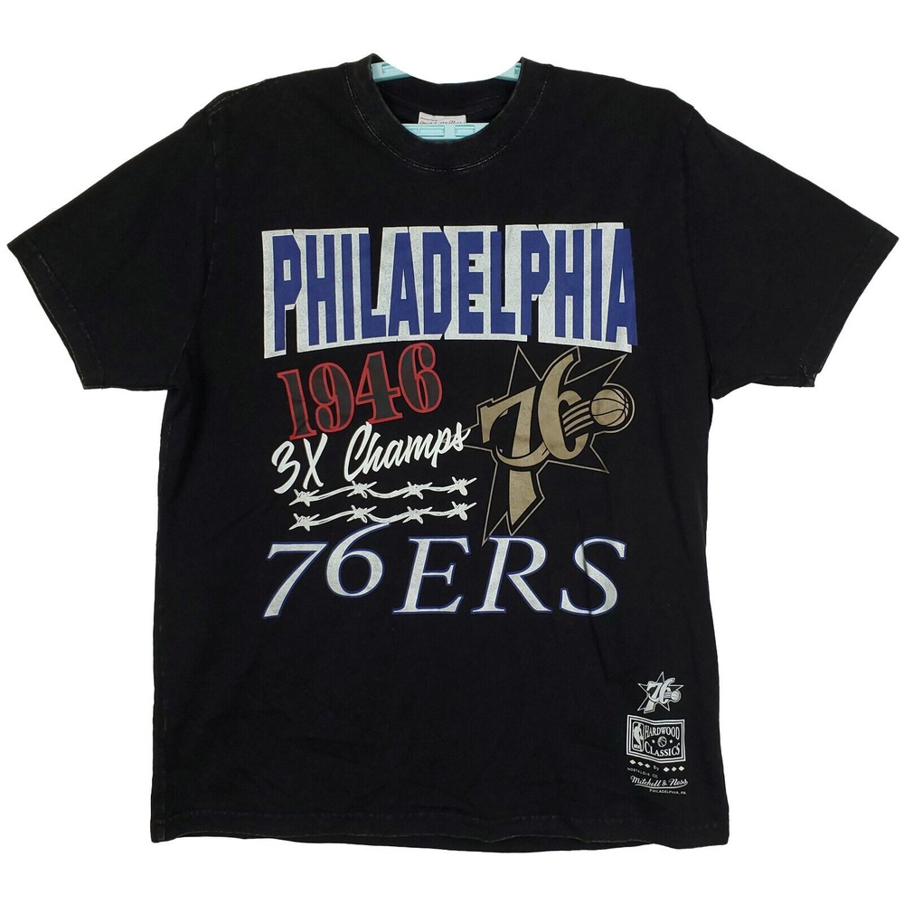 Philadelphia 76ers Mitchell & Ness NBA Large Shirt 1946 Black Acid Washed NWT